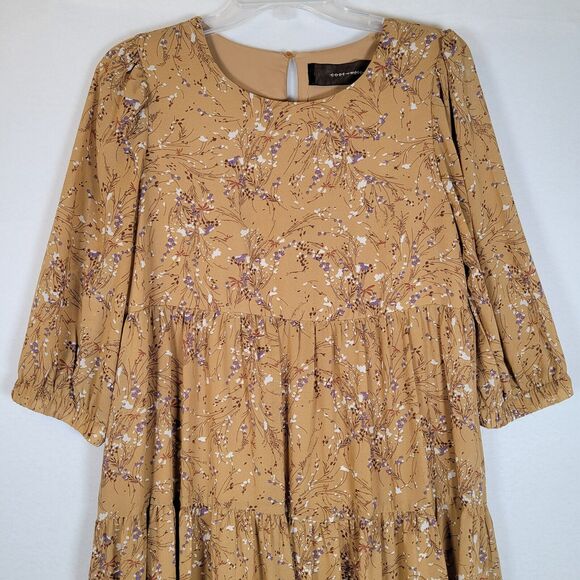 Code Mode Womens Tiered Floral Midi Dress Size Medium Brown Prairie Trad Wife - Picture 2 of 10